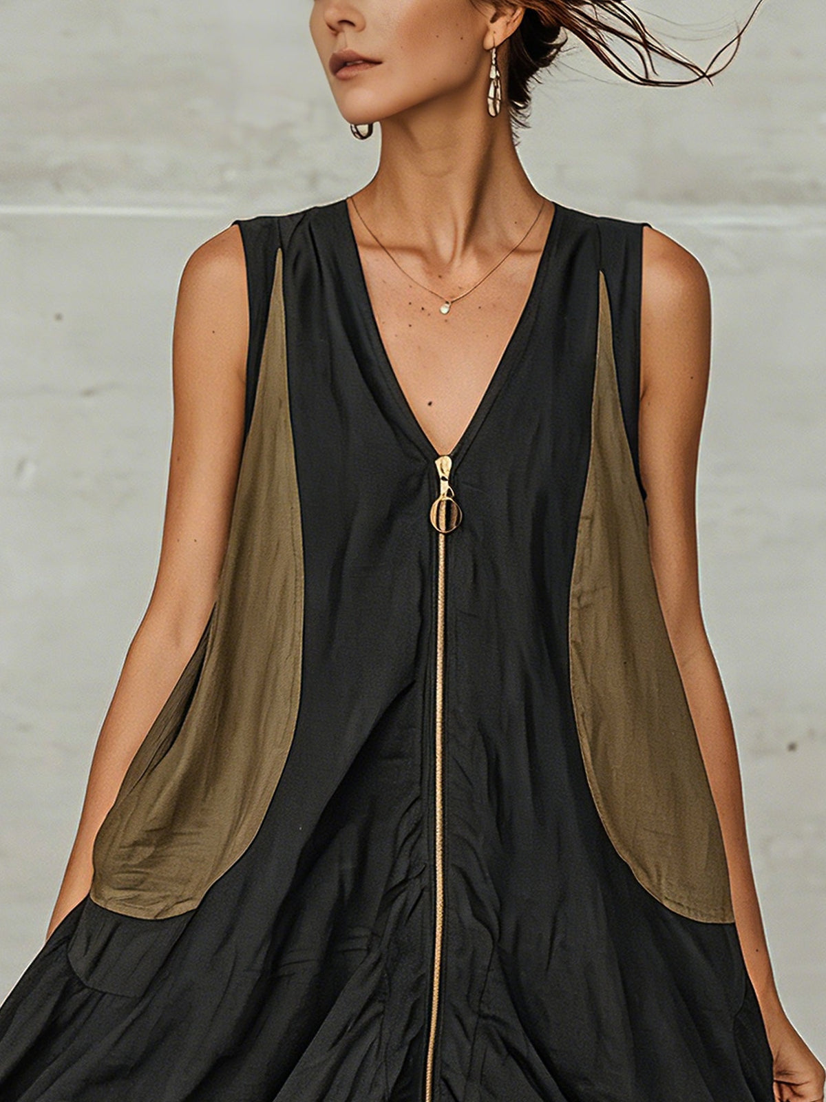 Inès | Robe mini tulipe à zip frontal colorblock