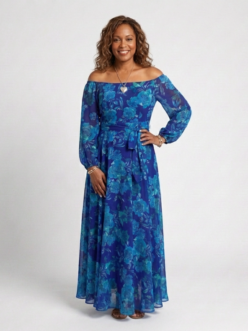 Jade | Robe longue fleurie à épaules dénudées