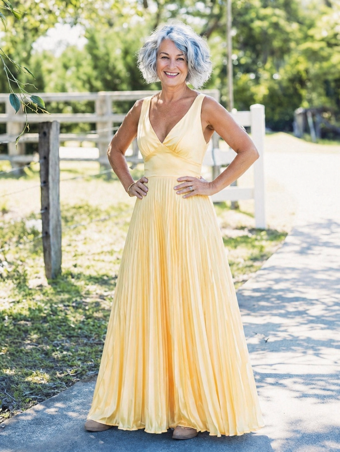 Victoria | Pleated V-Neck Maxi Dress