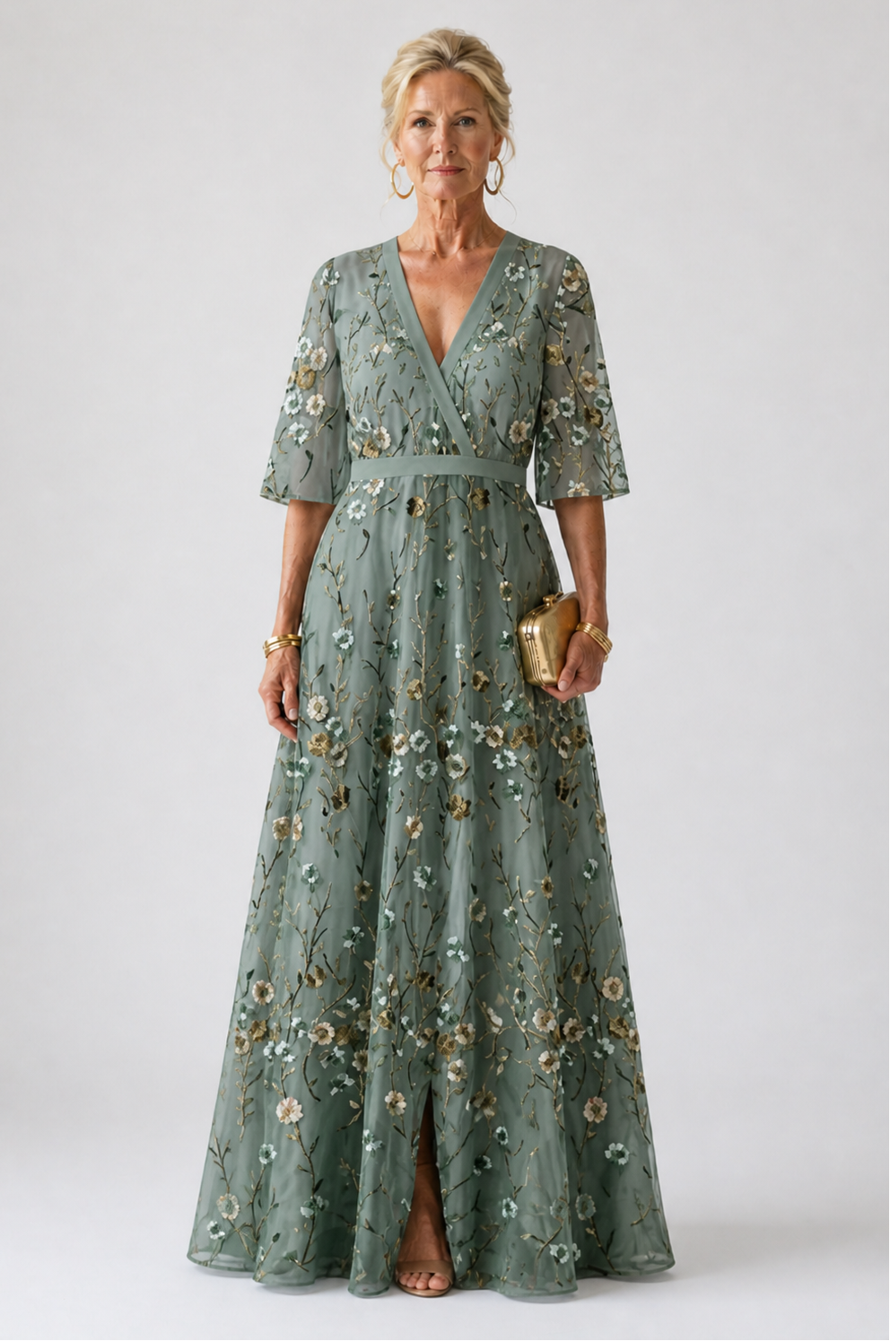 Elisabeth | Floral V Neck Short Sleeve Maxi Dress