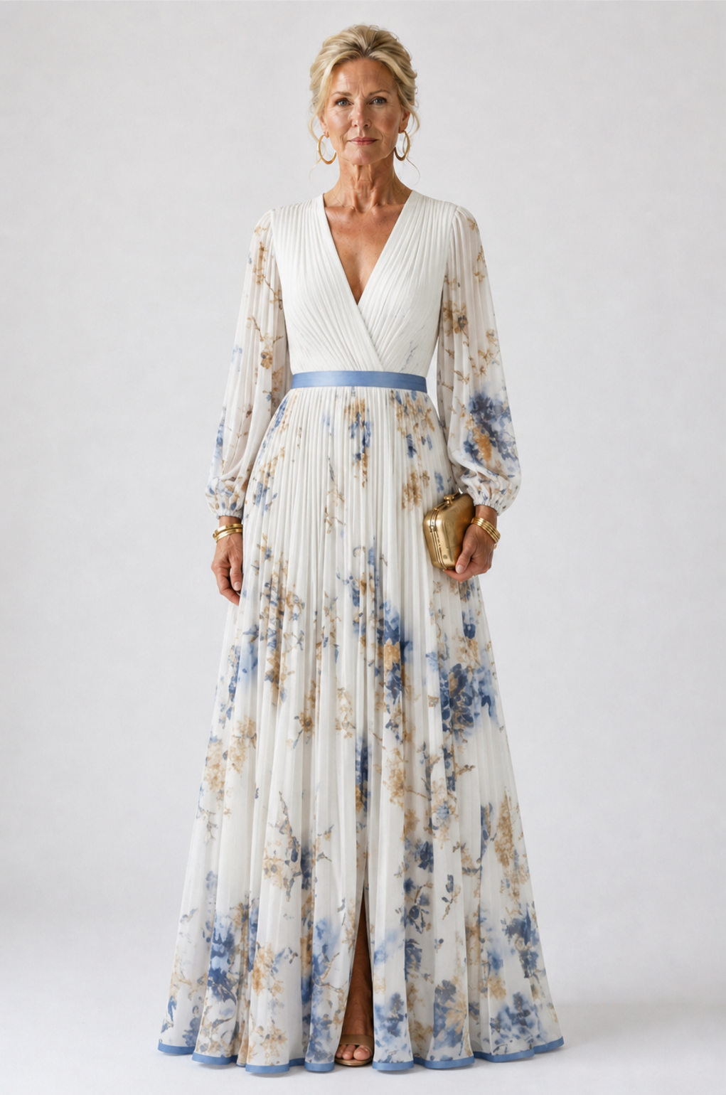 Valentina | Long Sleeve V Neck Floral Maxi Dress