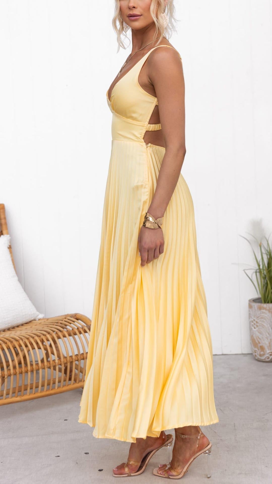 Victoria | Pleated V-Neck Maxi Dress