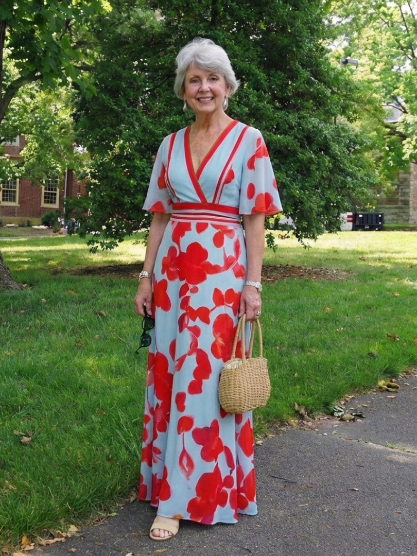 Robe fleurie à col en V et manches courtes