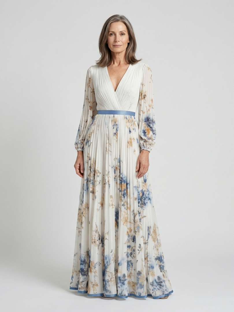 Valentina | Long Sleeve V Neck Floral Maxi Dress