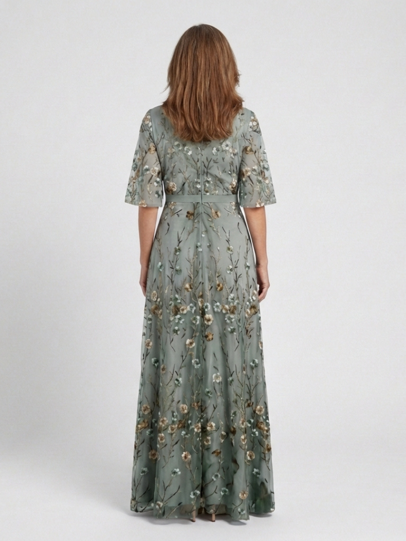 Elisabeth | Floral V Neck Short Sleeve Maxi Dress