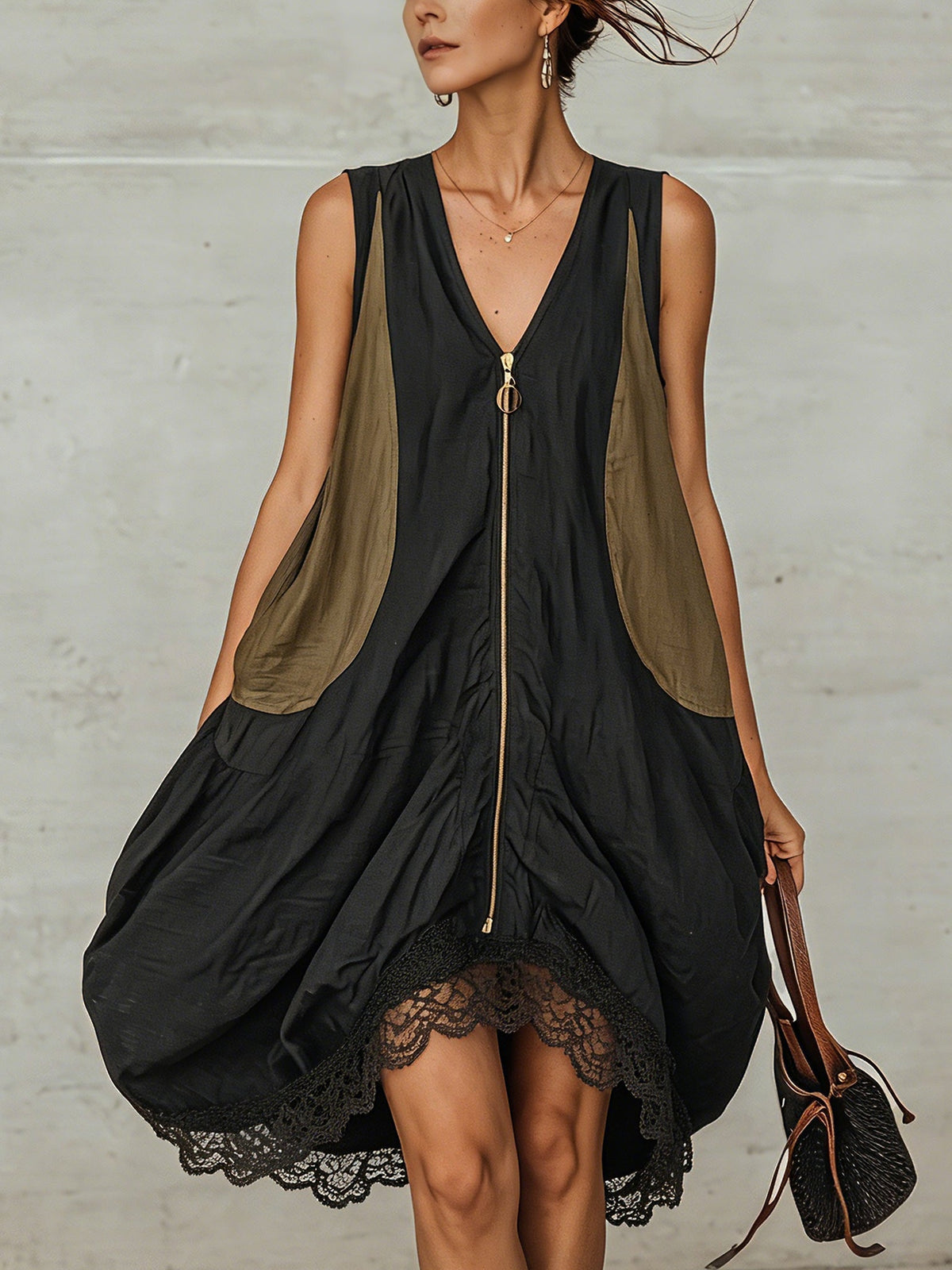 Inès | Robe mini tulipe à zip frontal colorblock