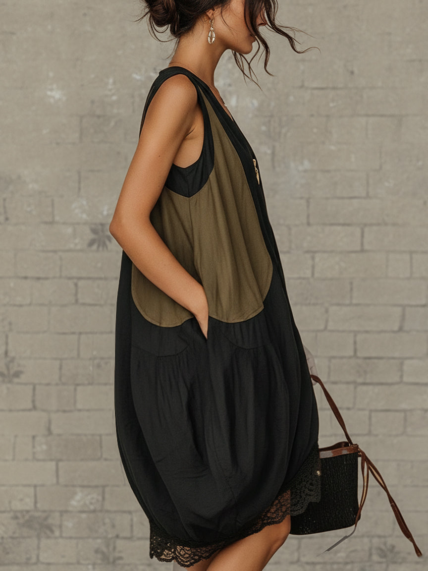 Inès | Robe mini tulipe à zip frontal colorblock