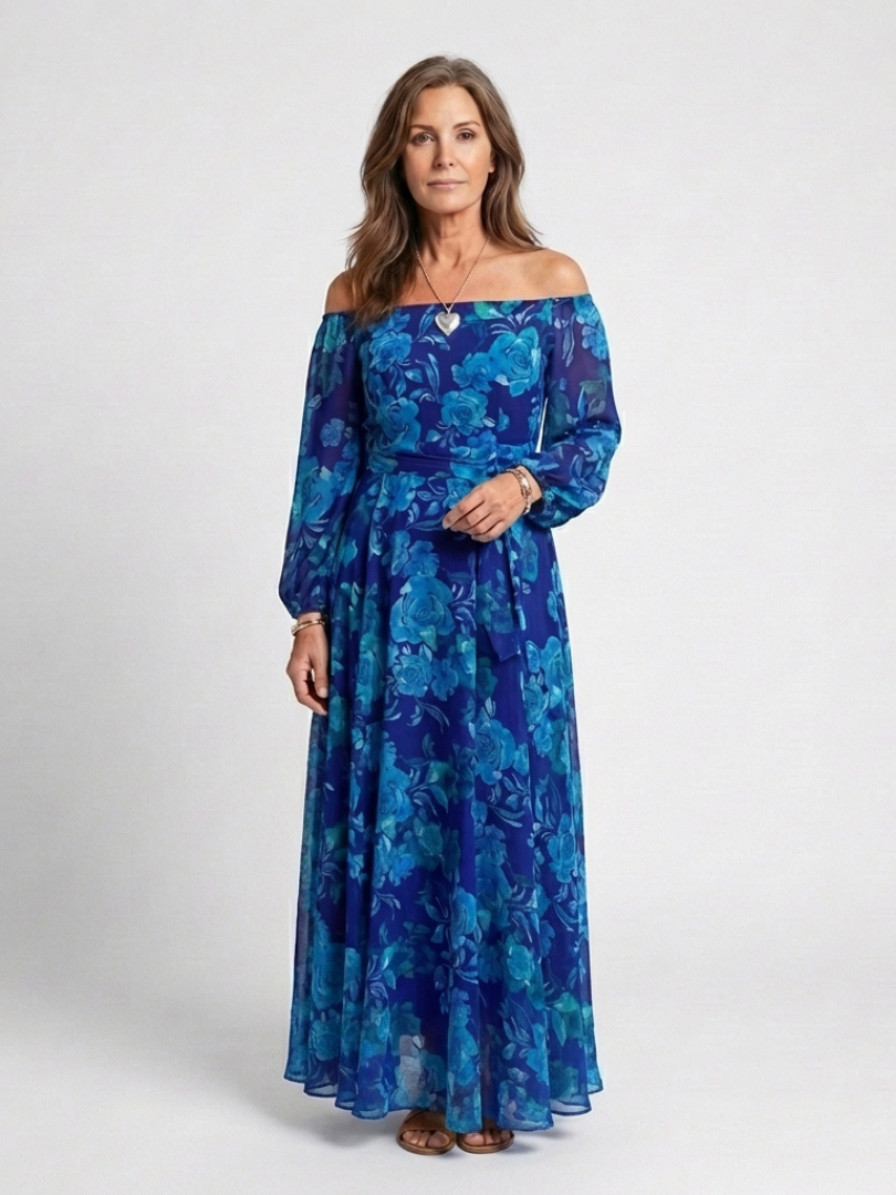 Jade | Robe longue fleurie à épaules dénudées