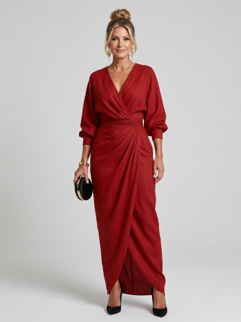 Fable | Robe longue cache-cœur portefeuille à manches longues