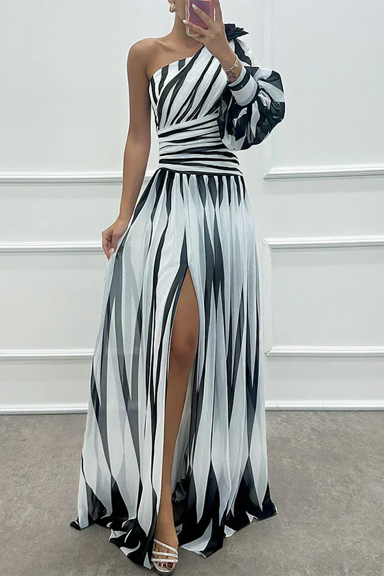 Isis |Elegant Striped Maxi Dress with One Shoulder