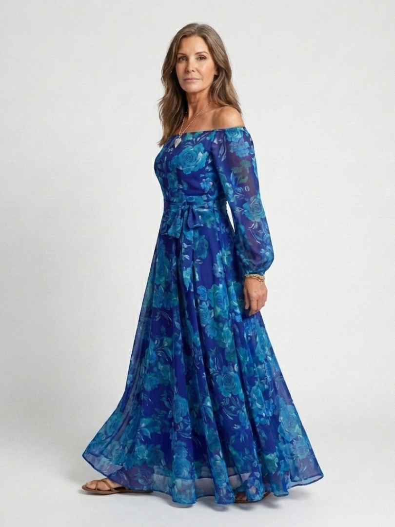 Jade | Robe longue fleurie à épaules dénudées