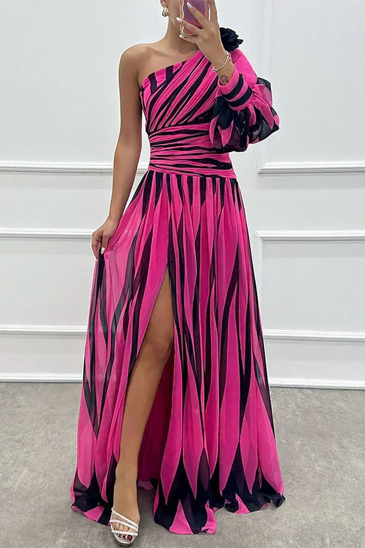 Isis |Elegant Striped Maxi Dress with One Shoulder