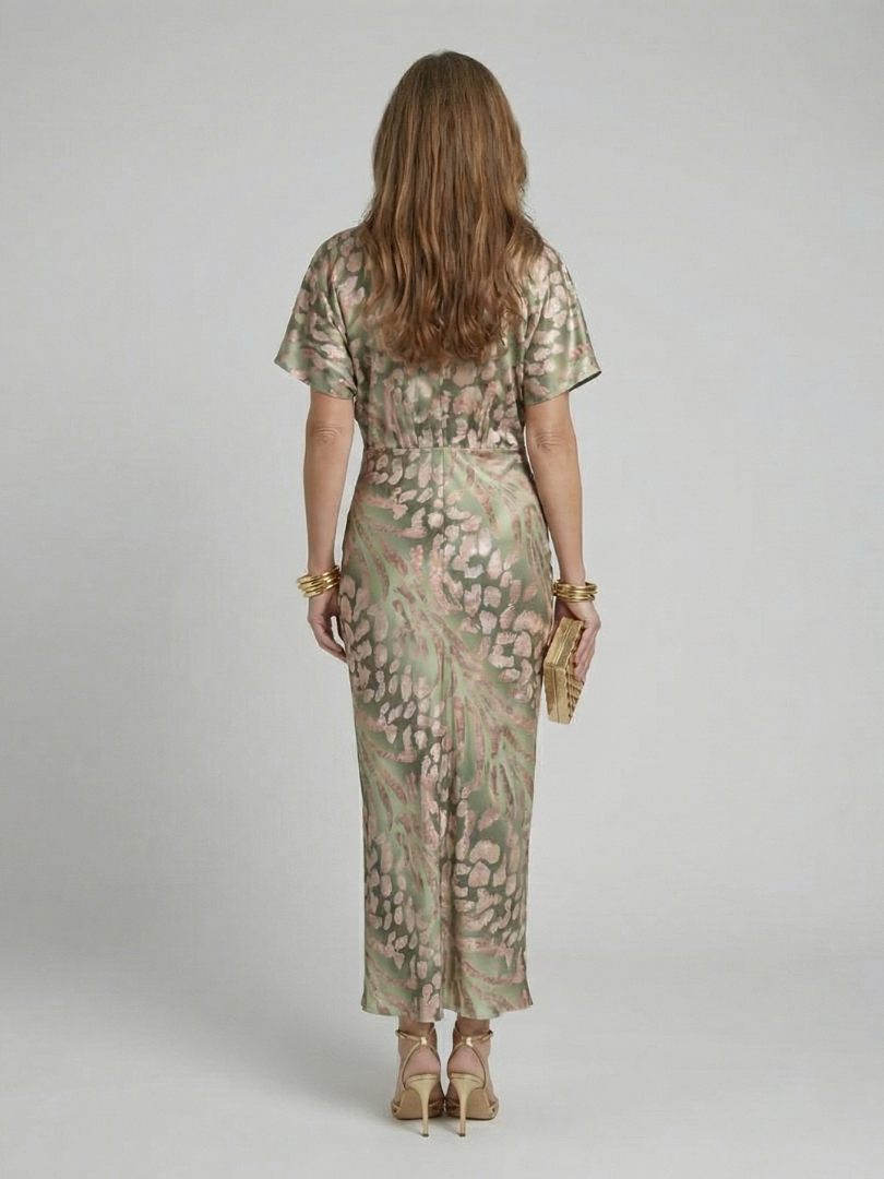 Livia | Abstract Print V Neck Twist Waist Midi Dress