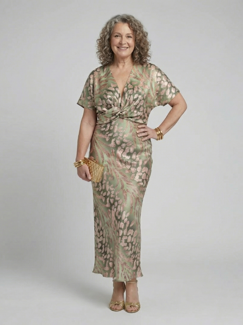 Livia | Abstract Print V Neck Twist Waist Midi Dress