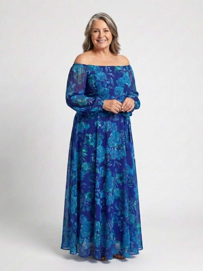 Jade | Robe longue fleurie à épaules dénudées