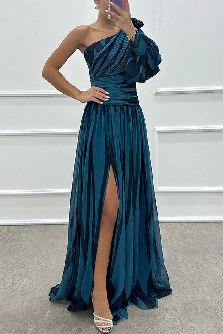 Isis |Elegant Striped Maxi Dress with One Shoulder