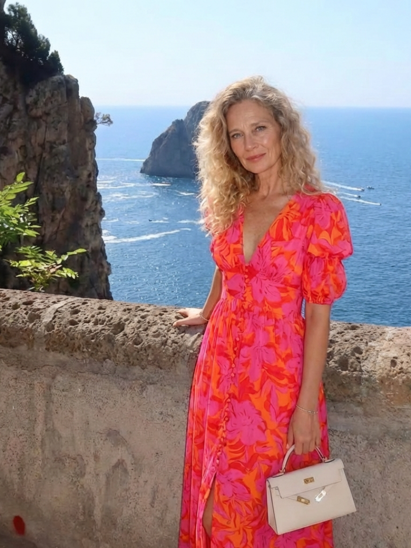 Isabella | Floral V Neck Puff Sleeve Midi Dress