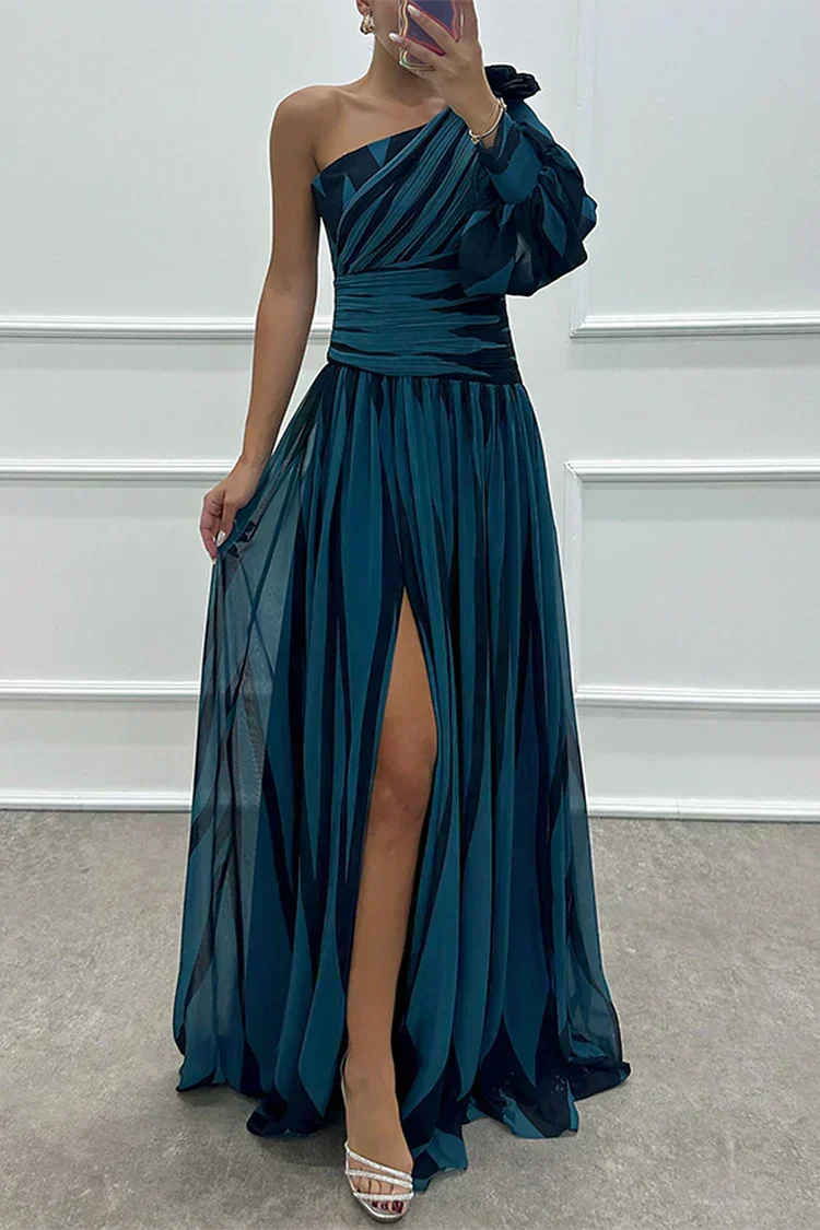 Isis |Elegant Striped Maxi Dress with One Shoulder