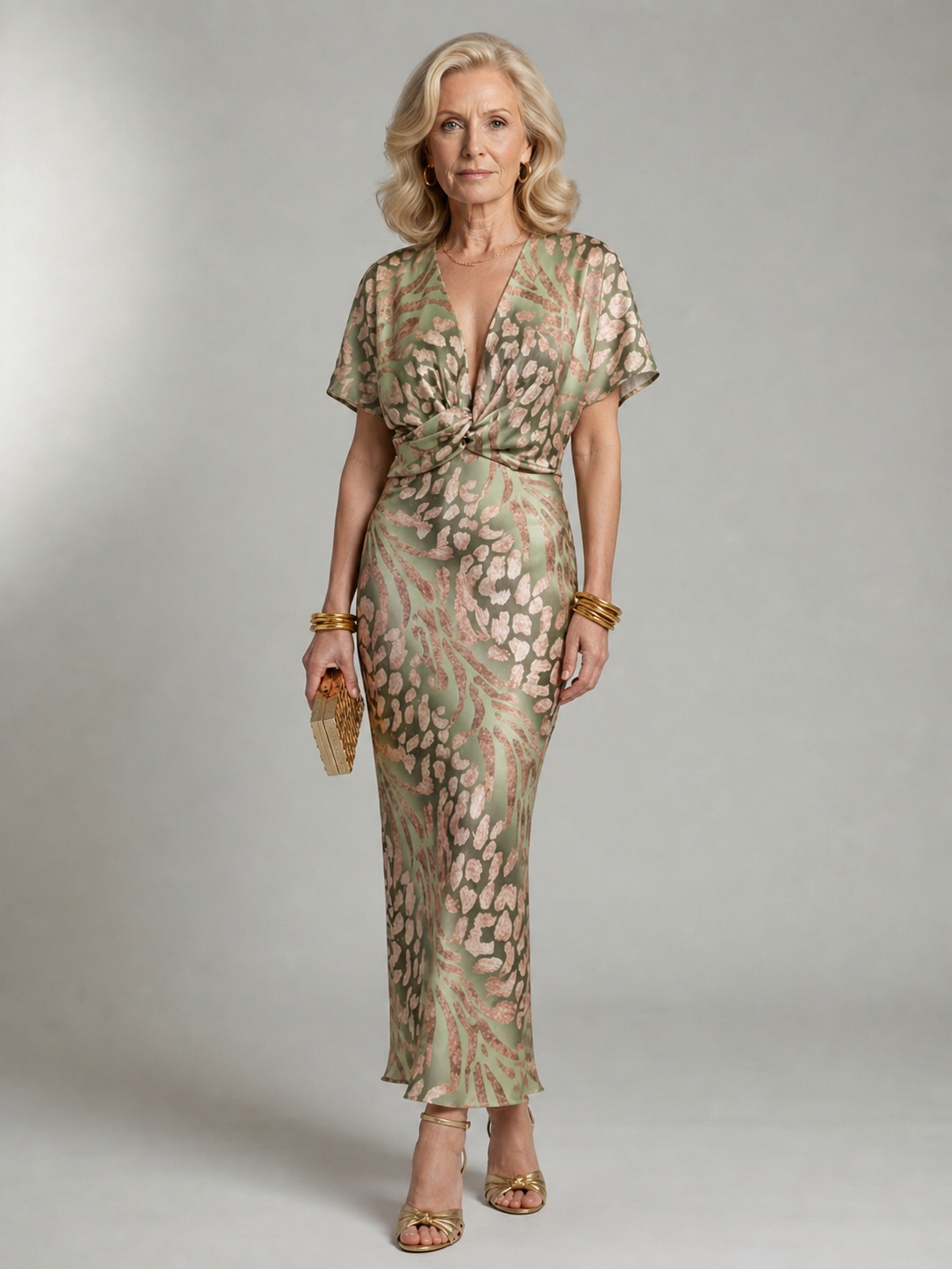 Livia | Abstract Print V Neck Twist Waist Midi Dress