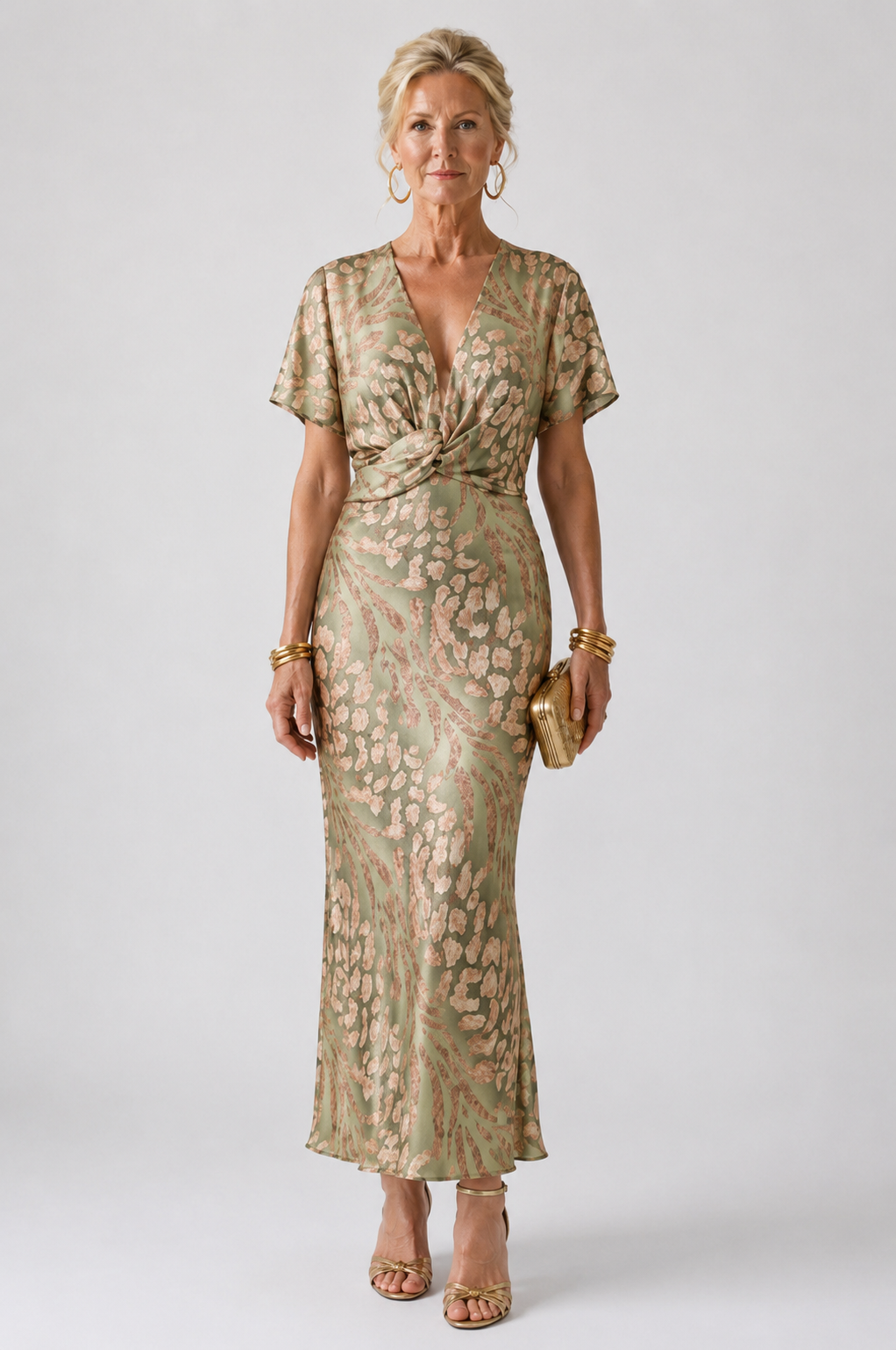 Livia | Abstract Print V Neck Twist Waist Midi Dress