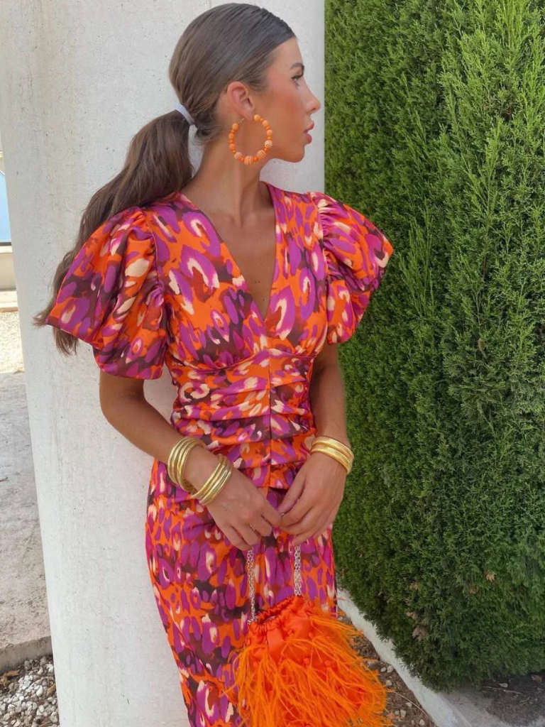 Elif | Robe midi plissée vive