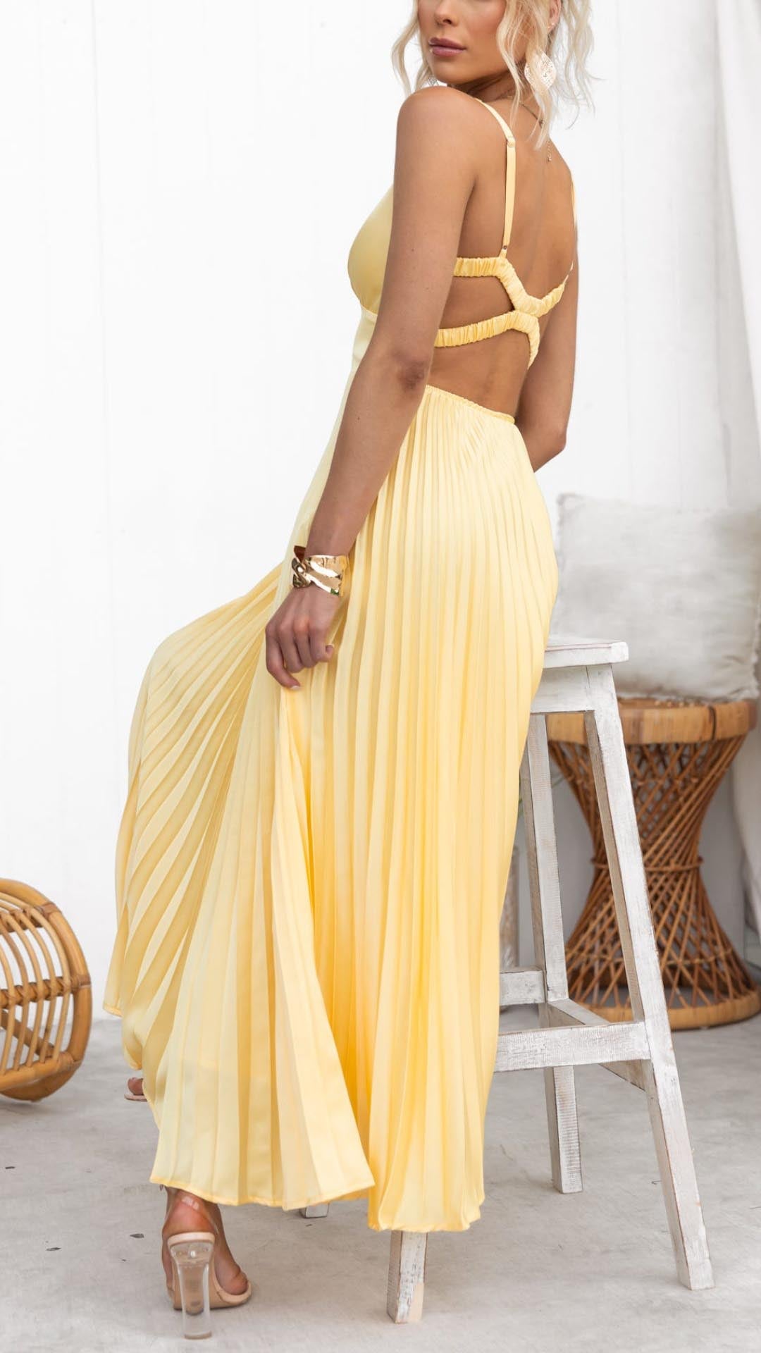 Victoria | Pleated V-Neck Maxi Dress