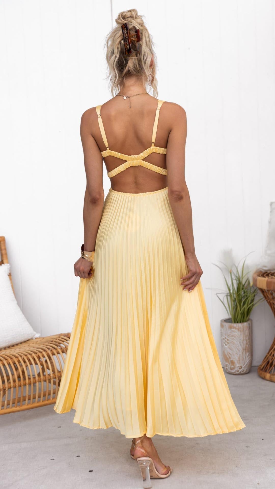 Victoria | Pleated V-Neck Maxi Dress