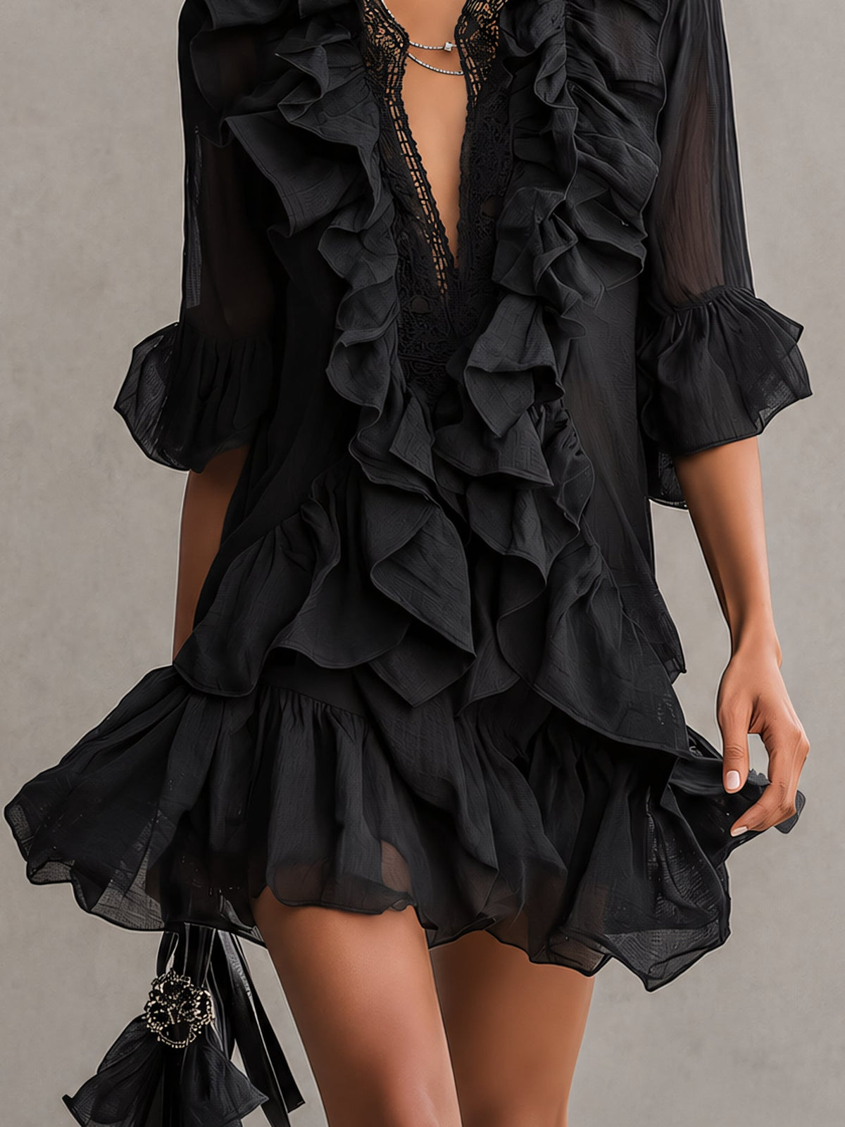 Anaïs | Robe courte à volants en mousseline noire