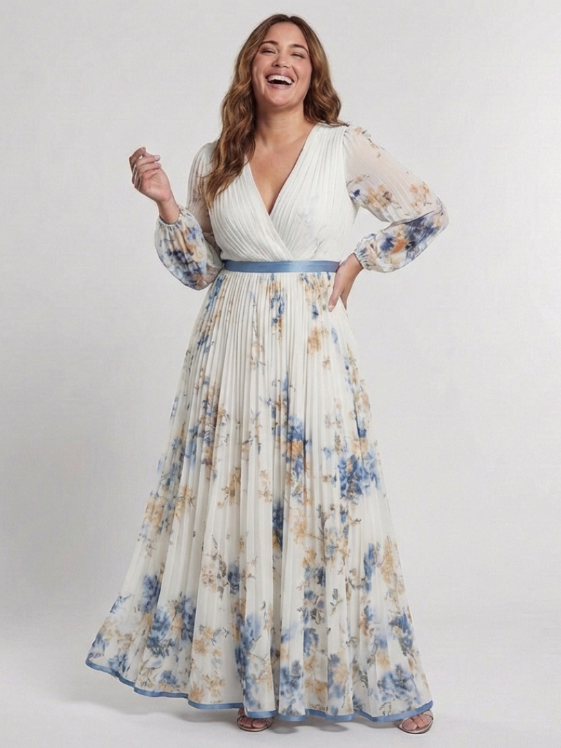 Valentina | Long Sleeve V Neck Floral Maxi Dress