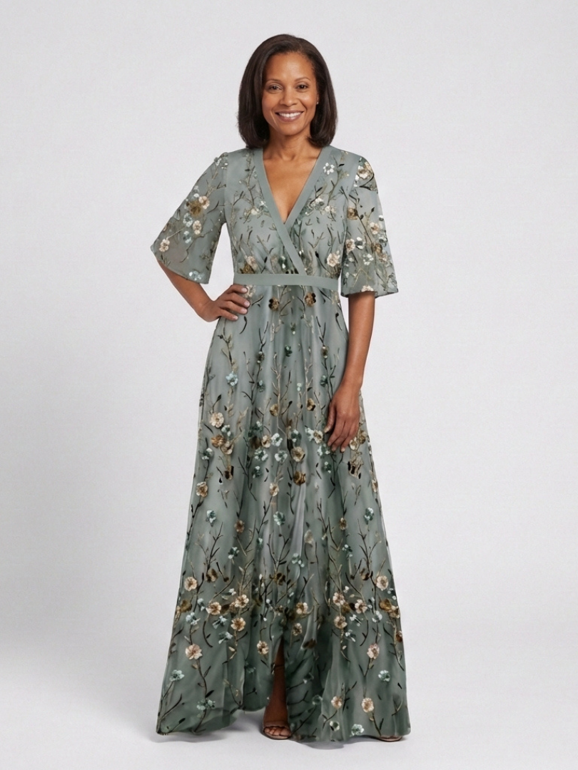 Elisabeth | Floral V Neck Short Sleeve Maxi Dress