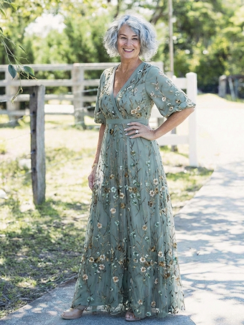 Elisabeth | Floral V Neck Short Sleeve Maxi Dress